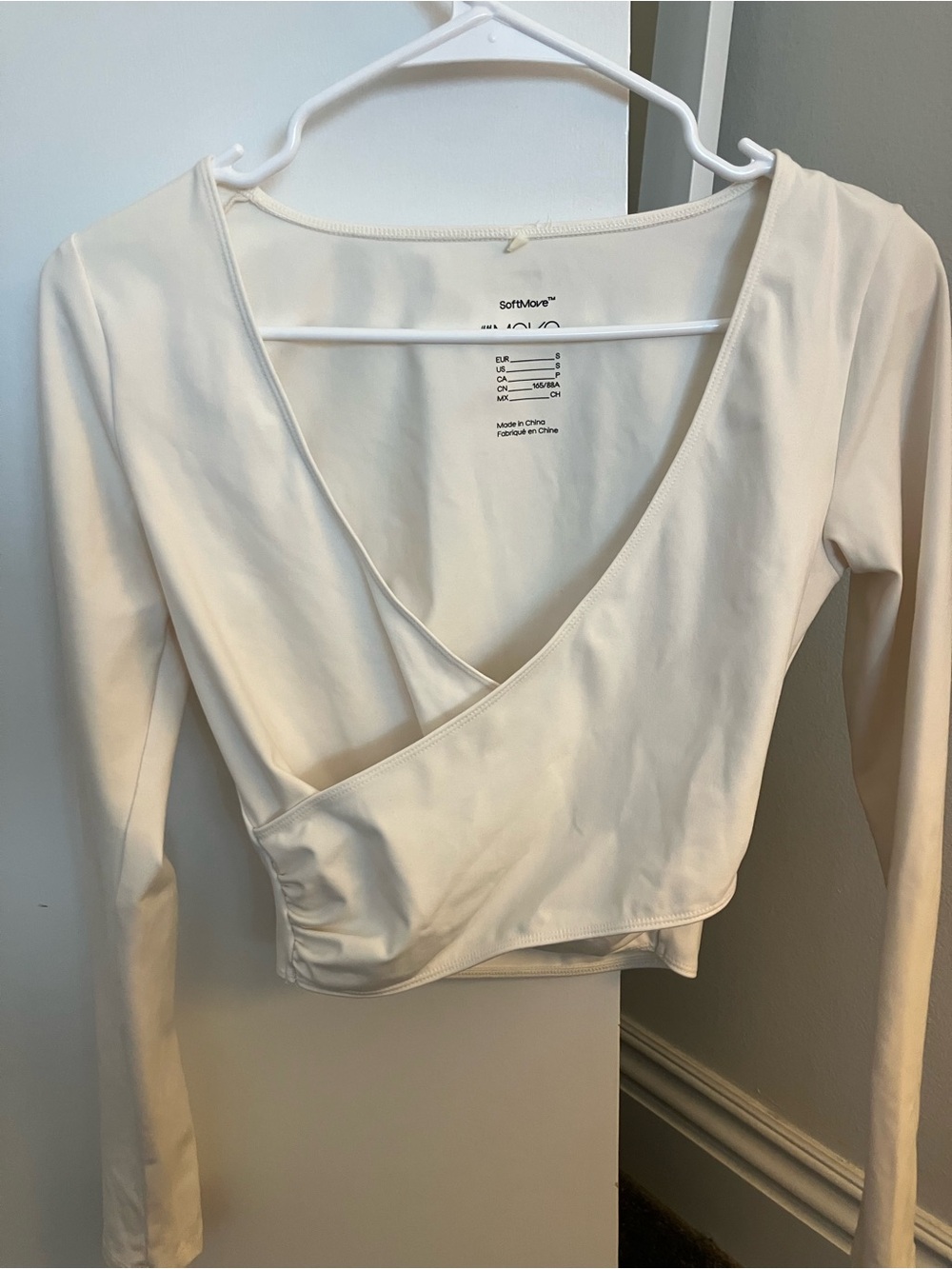 H&M Cream Wrap-Front Long Sleeve Crop Top